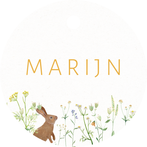 Label rond Konijn wilde bloemen waterverf | 16 labels